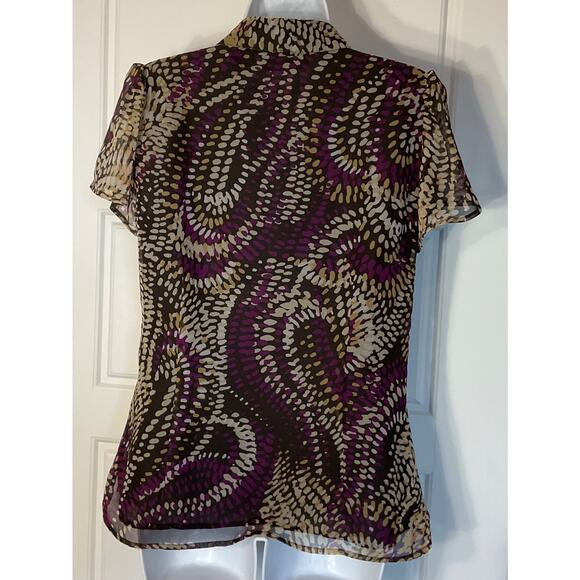Sag Harbor Black Multicolor Short Sleeve Lined Blouse M - Picture 3 of 5